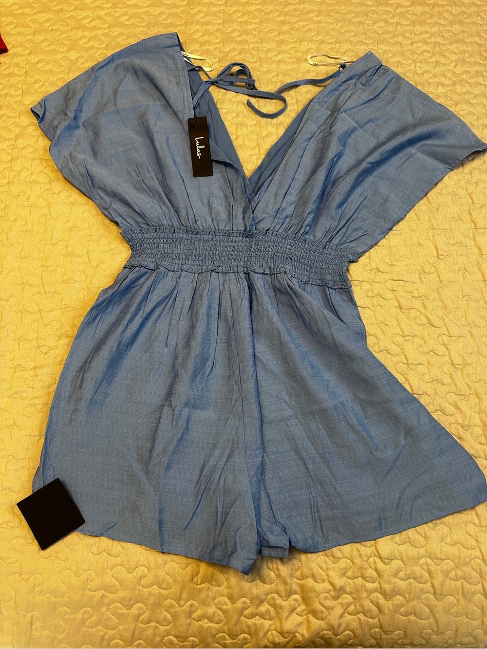 Lulu's Sky Blue V-Neck Romper with Tie Straps